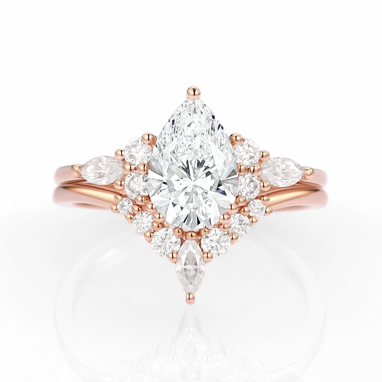 Modern Pear Cut Lab Grown Diamond Engagement Ring Set 2pcs Personal Set