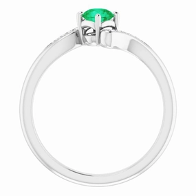 Strong Item Customer Favorite Sterling Silver Natural Emerald & .04 CTW Natural Diamond Ring
