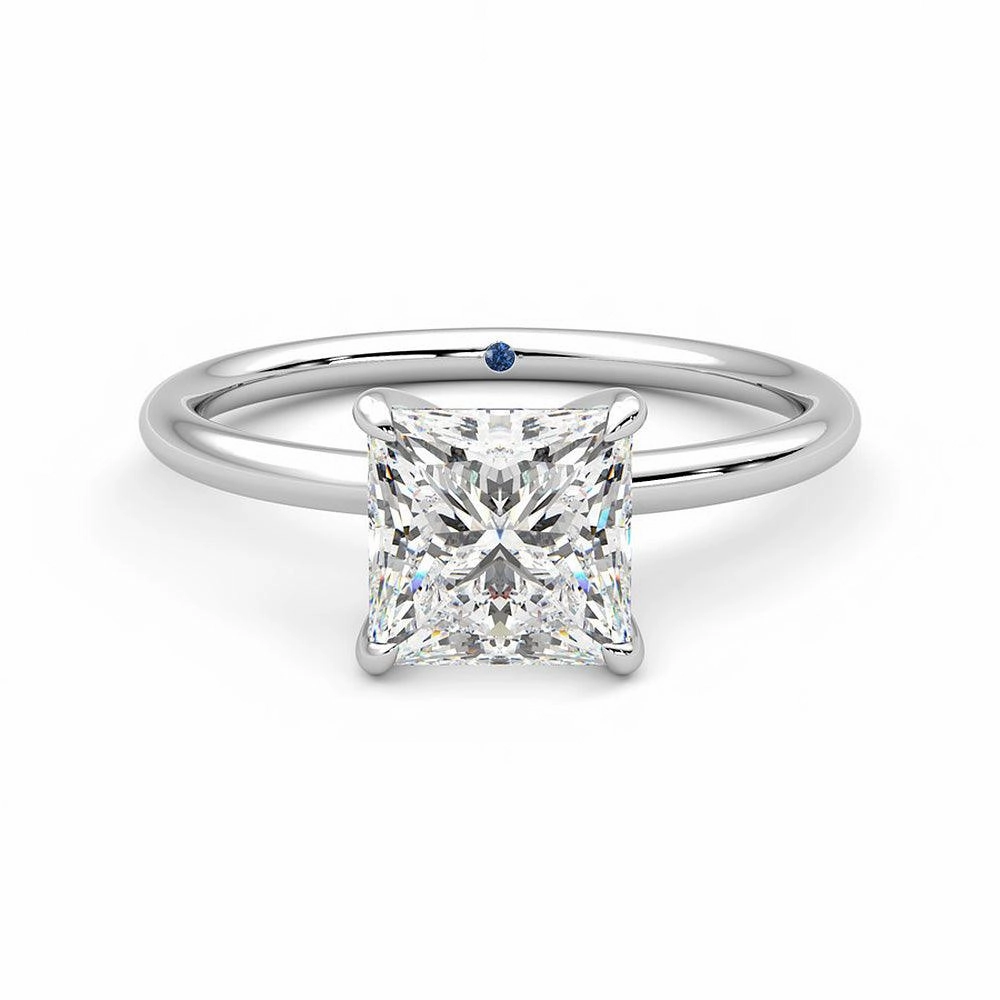 Custom Design Pieces Solitaire Princess Cut Moissanite Engagement Ring with Hidden Anniversary Stone