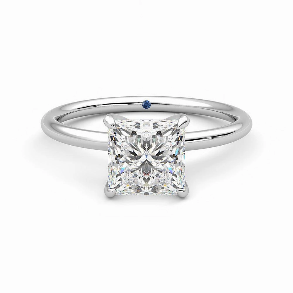 Refined Highlight Sophisticated Accent Solitaire Princess Cut Moissanite Engagement Ring with Hidden Anniversary Stone
