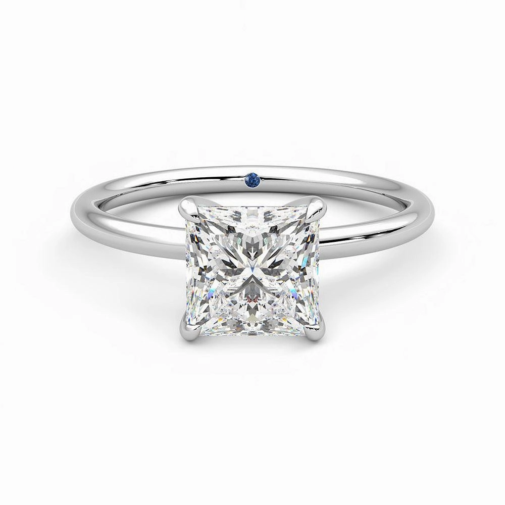 Solitaire Princess Cut Moissanite Engagement Ring with Hidden Anniversary Stone Everyday Gift