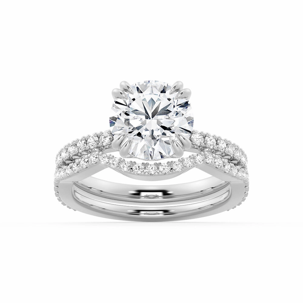 Solitaire Round Cut Engagement Ring Set With Matching Wedding Band Shining Sparkle Shimmer Detail