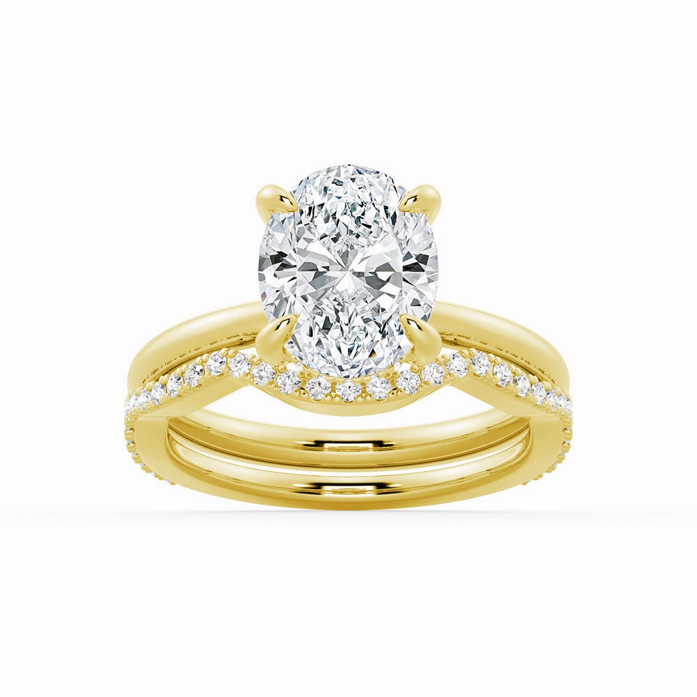 Elite Accent Pure Accent Oval Solitaire Moissanite Ring Set With Matching Wedding Band