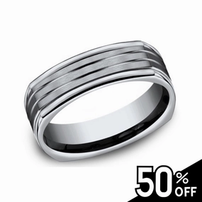 Brushed Grooved Center Square Titanium Ring with Polished Edges Polished Appearance