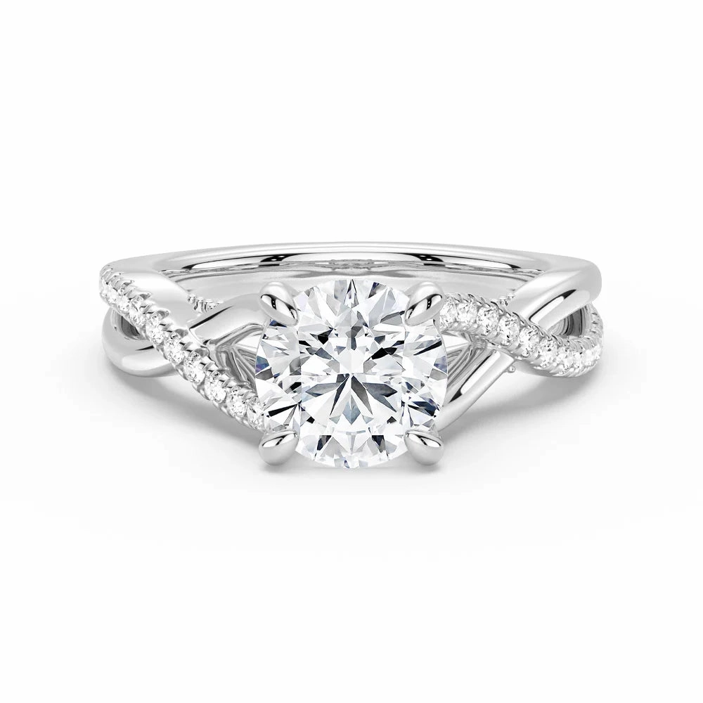Round Moissanite Twisted Band Engagement Ring with Hidden Accents Bridal Accessory