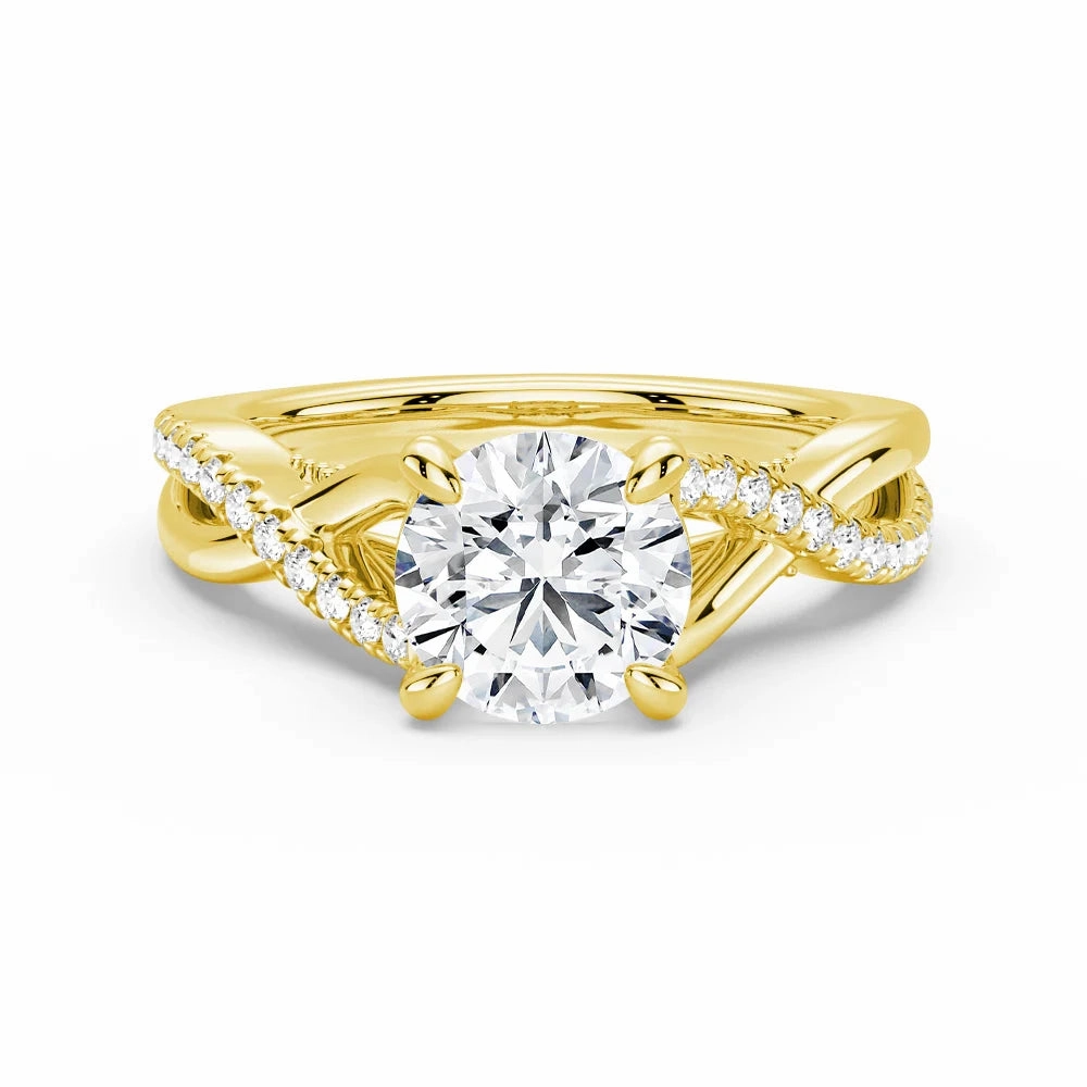 Round Moissanite Twisted Band Engagement Ring with Hidden Accents Shiny Embellishment Glamorous Finish