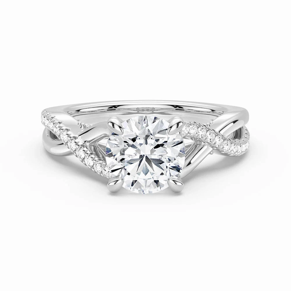 Round Moissanite Twisted Band Engagement Ring with Hidden Accents Luxury Night