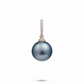 Luminous Accent Tahitian Black Pearl Pendant in Gold with Diamonds - 12-14mm