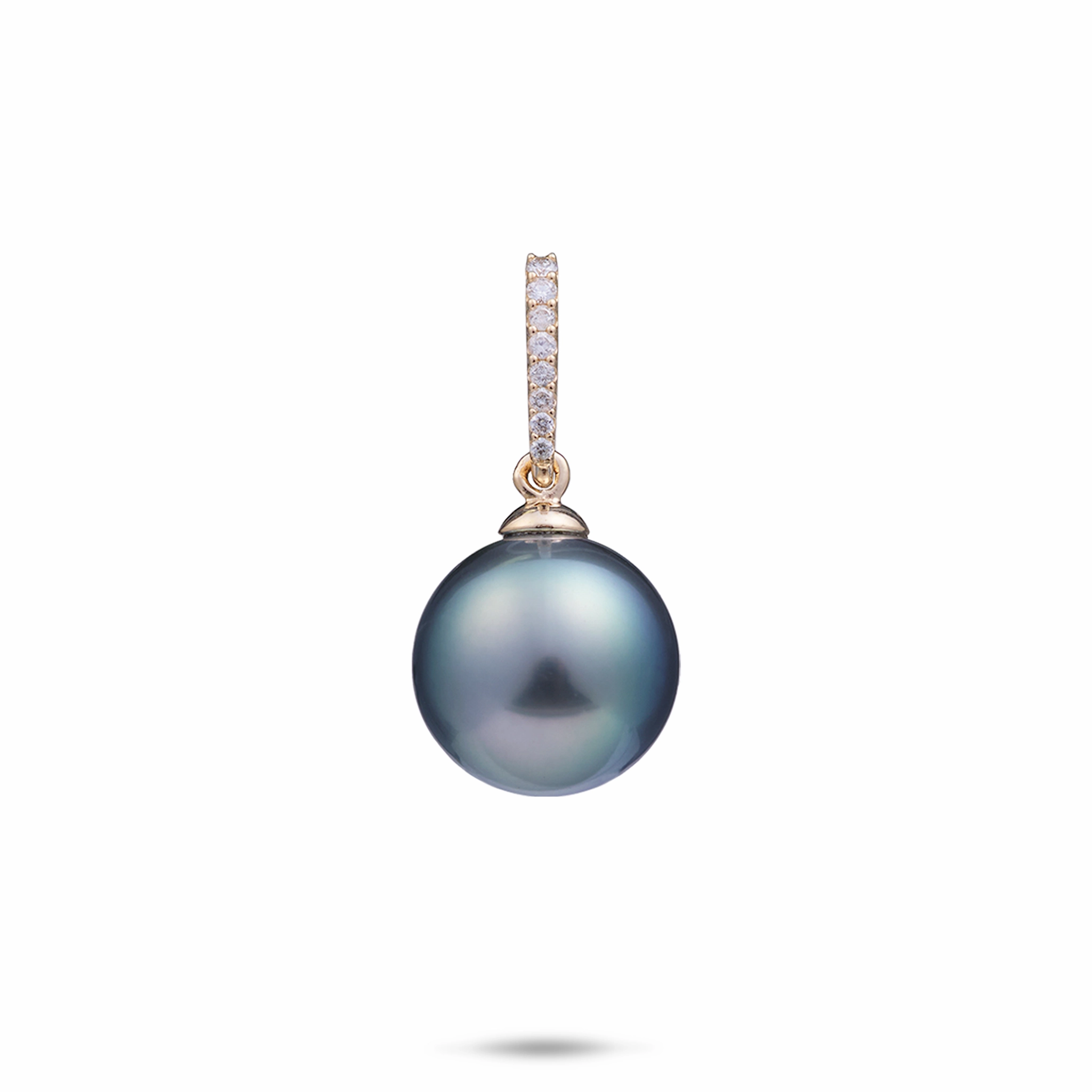 Luminous Accent Tahitian Black Pearl Pendant in Gold with Diamonds - 12-14mm