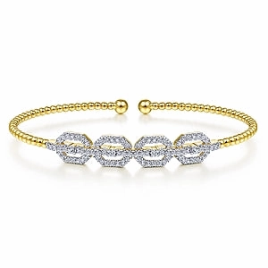 Event Favorite 14K Yellow Gold Bujukan Bead Cuff Bracelet with Diamond Pave Links