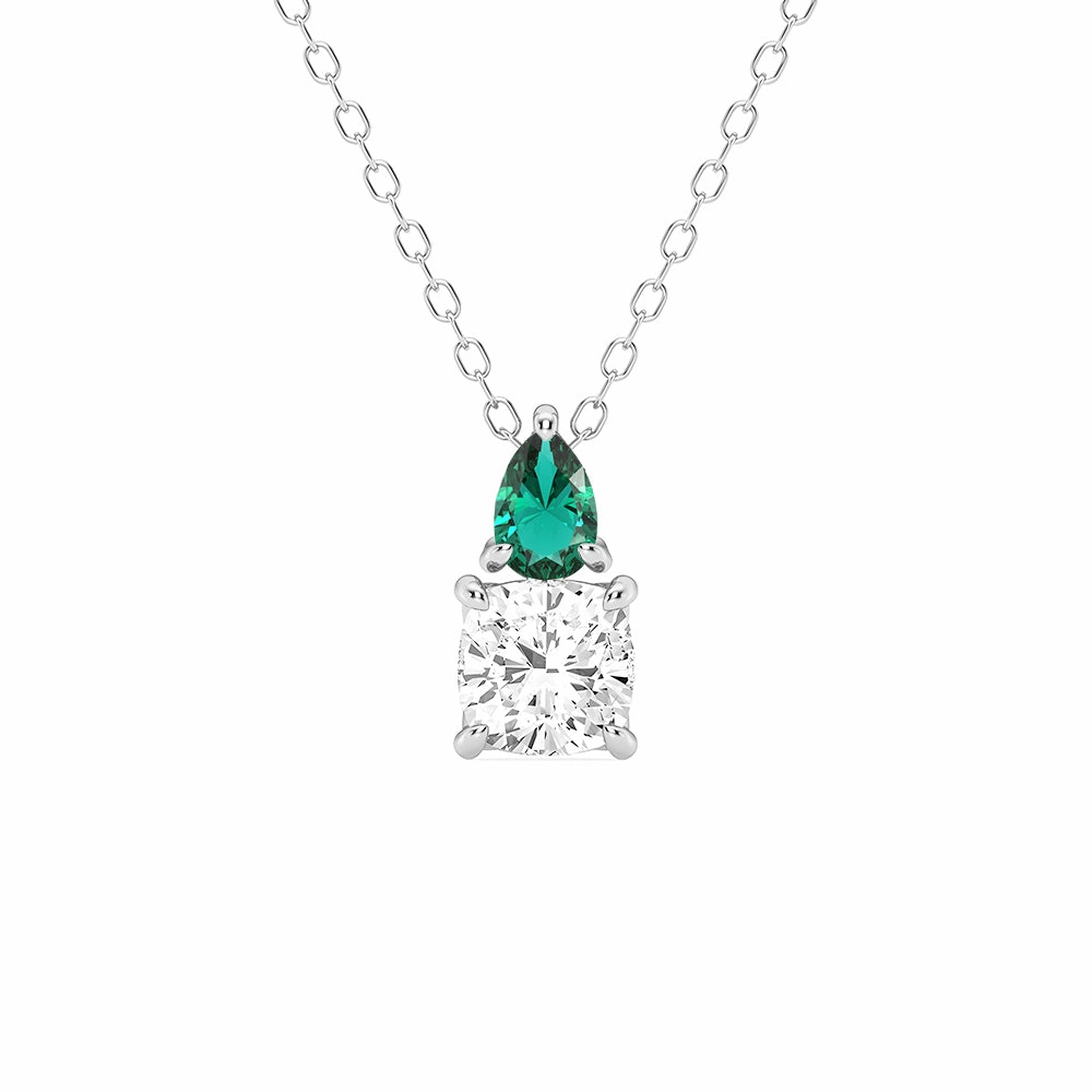 Toi Et Moi Emerald and Cushion Cut Lab Grown Diamond Pendant Necklace Pop Element