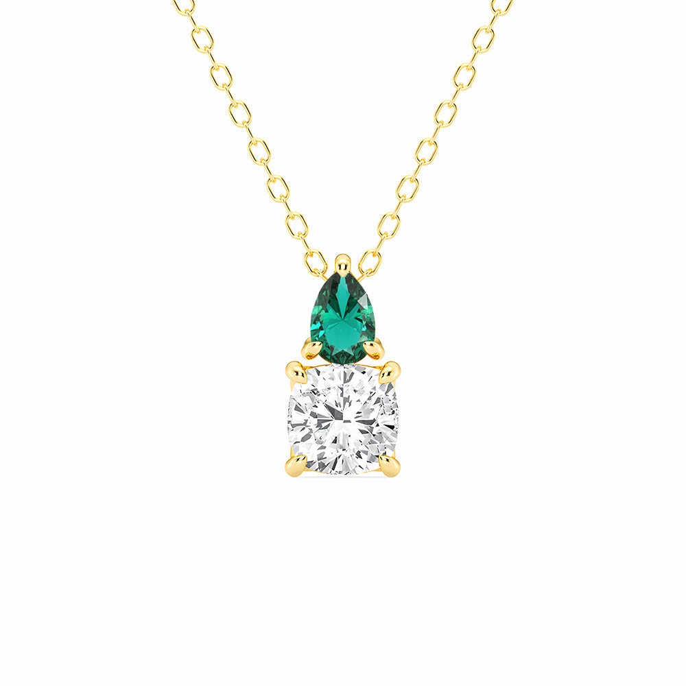 Toi Et Moi Emerald and Cushion Cut Lab Grown Diamond Pendant Necklace Allure Finish