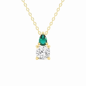 Toi Et Moi Emerald and Cushion Cut Lab Grown Diamond Pendant Necklace Allure Finish