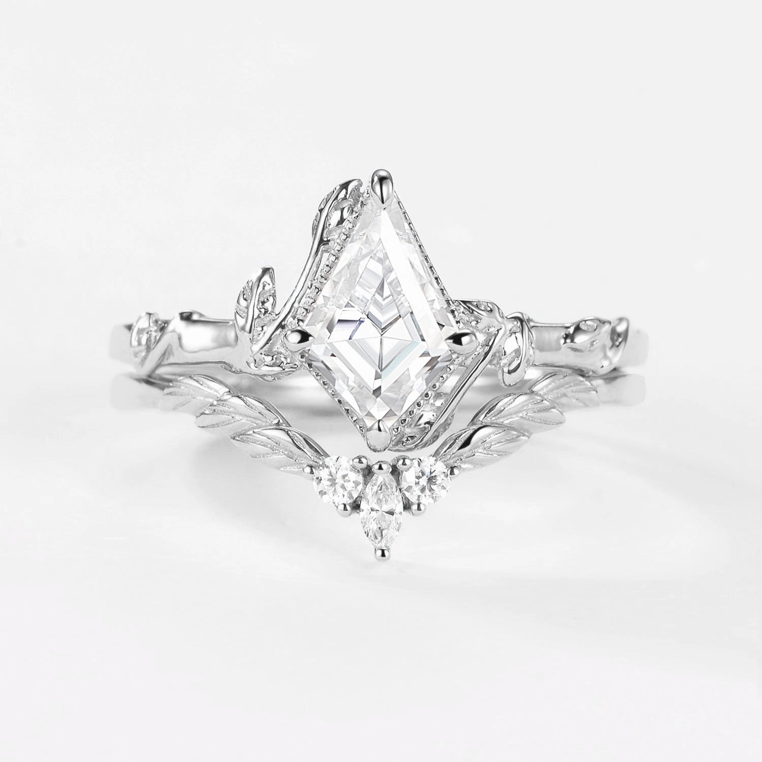 Moissanite Leafy Inspired Engagement Ring Sets 2pcs Modern Choice