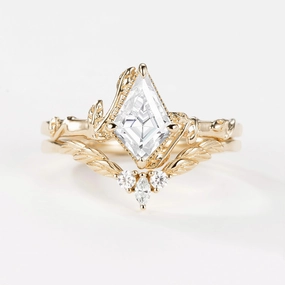 Daytime Look Moissanite Leafy Inspired Engagement Ring Sets 2pcs