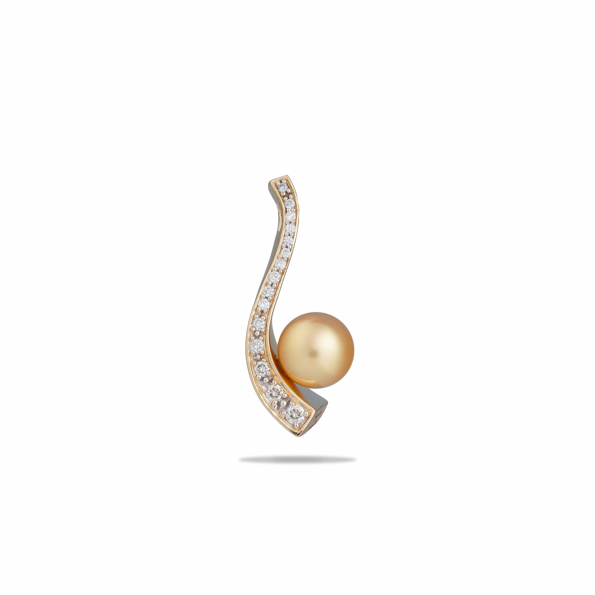 Sparkle Focus South Sea Gold Pearl Pendant in Gold with Diamonds - 11-12mm