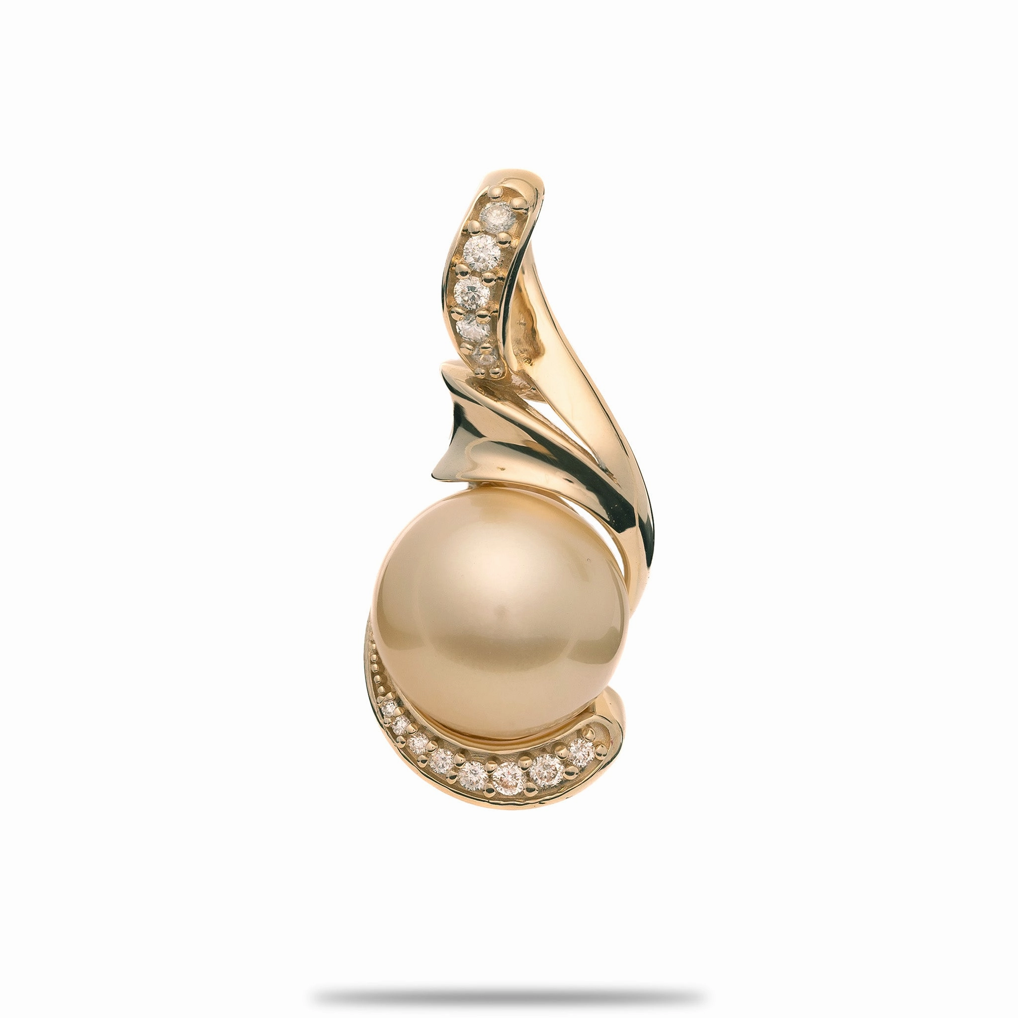 South Sea Gold Pearl Pendant in Gold with Diamonds - 12-13mm Delicate Detail Romantic Feel