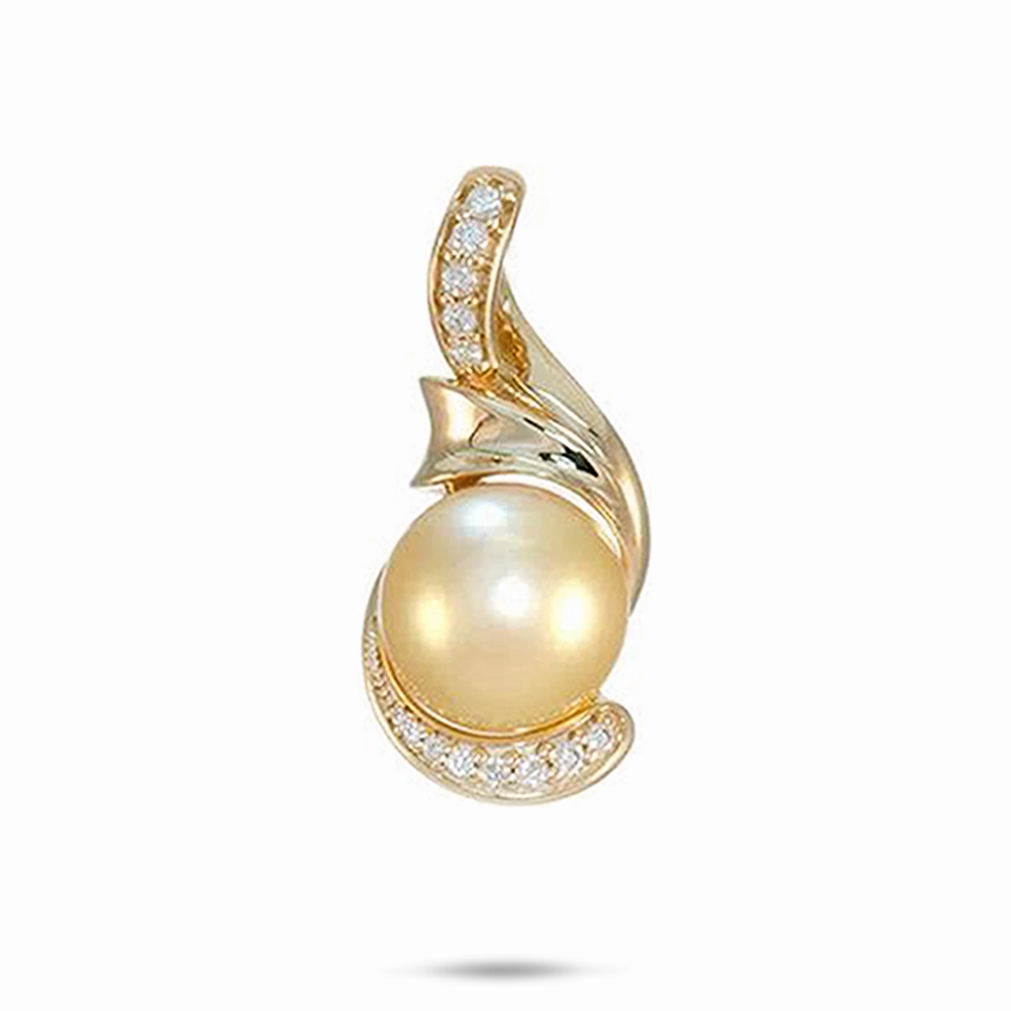 Stylish Outfit South Sea Gold Pearl Pendant in Gold with Diamonds - 12-13mm