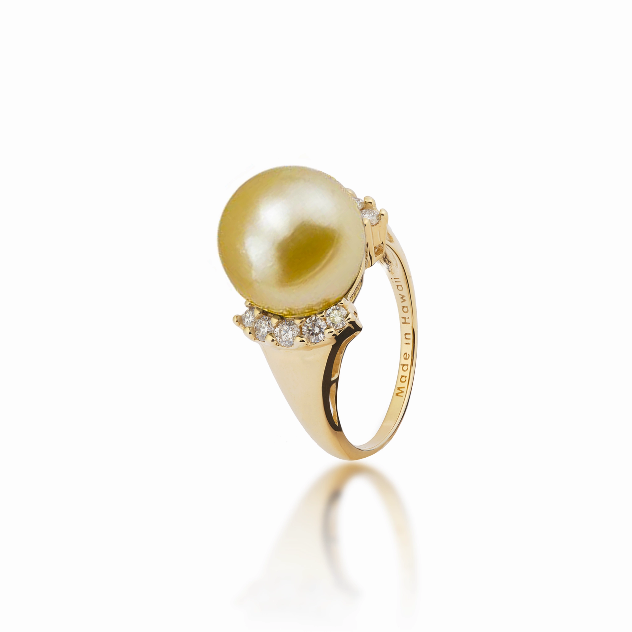 South Sea Gold Pearl Ring in Gold with Diamonds - 12-13mm Holiday Present