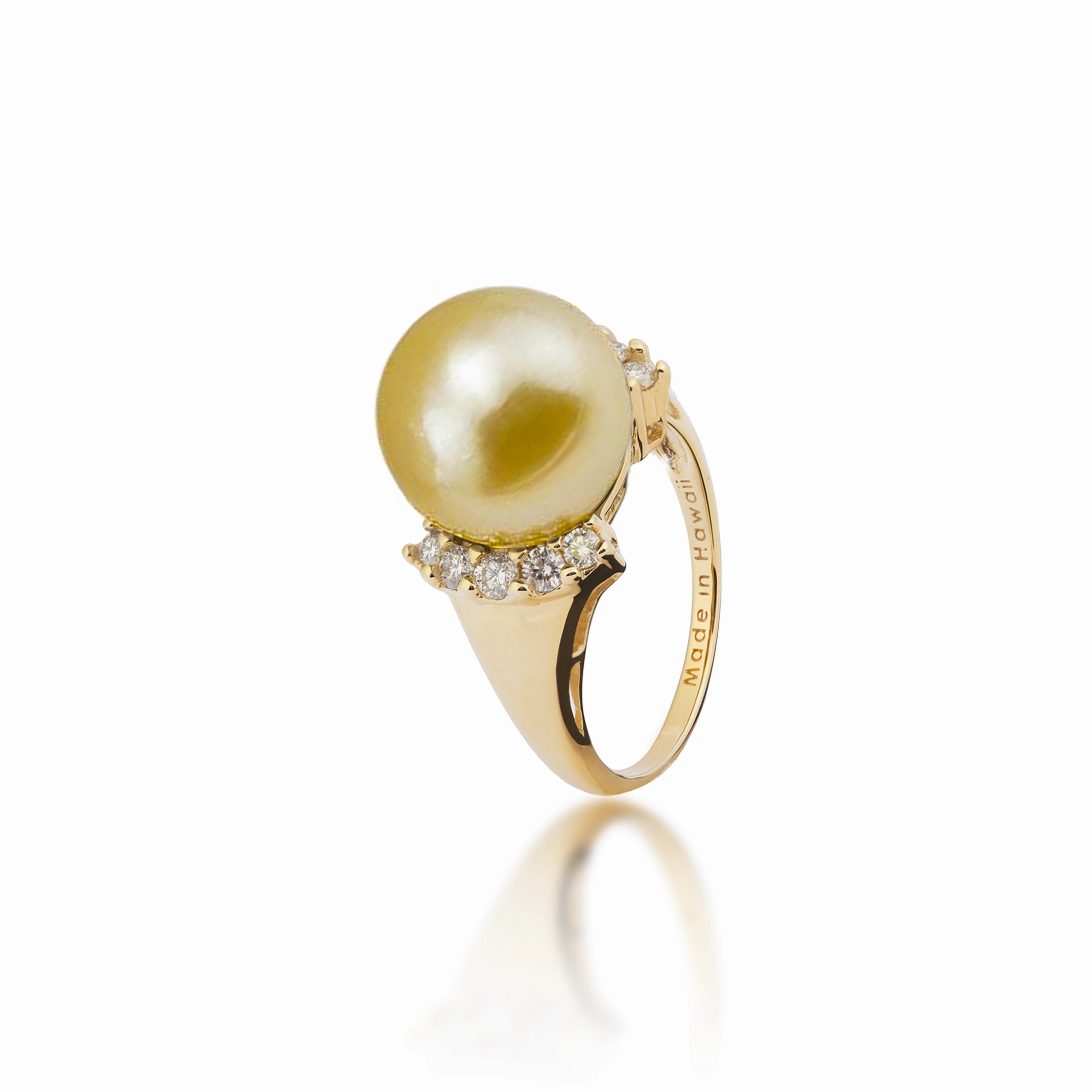 Gloss Moment South Sea Gold Pearl Ring in Gold with Diamonds - 12-13mm