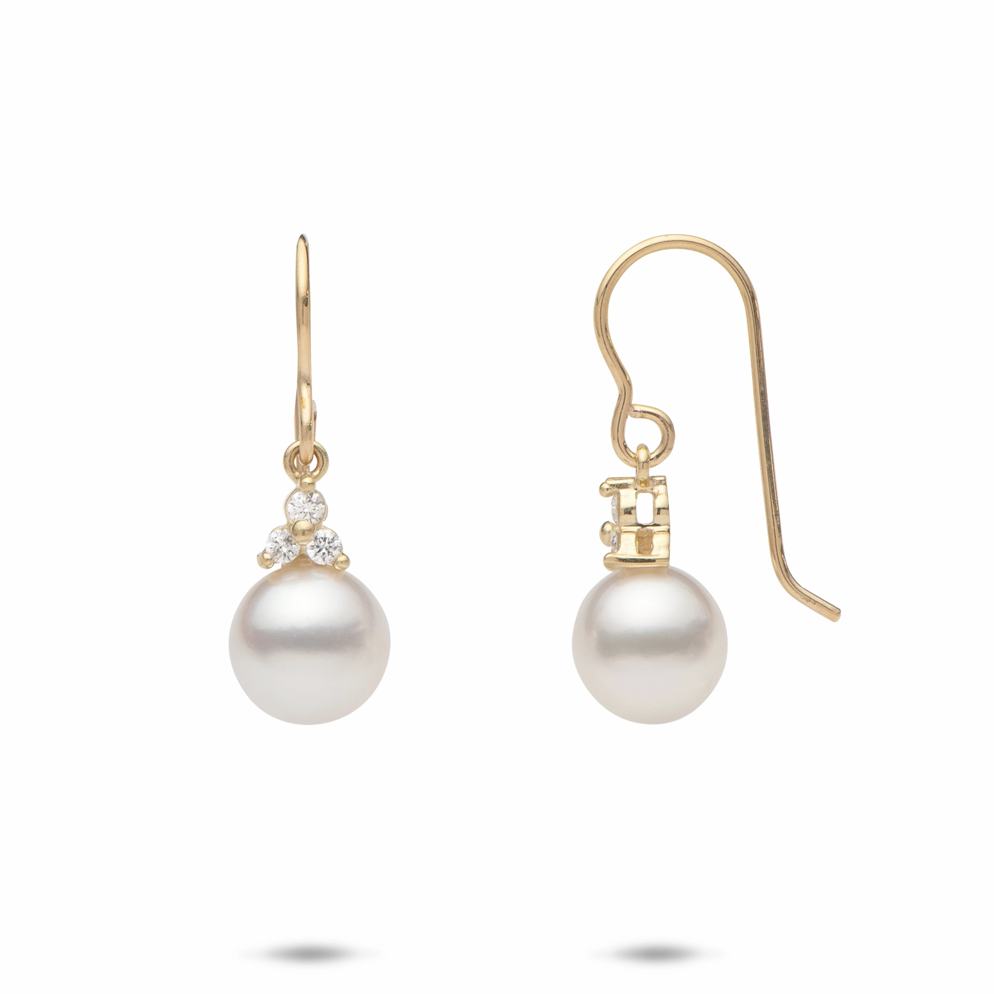 Distinctive Style Premium Detail South Sea White Pearl Earrings in Gold with Diamonds - 8-9mm