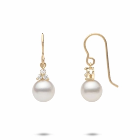South Sea White Pearl Earrings in Gold with Diamonds - 8-9mm Timeless Fit