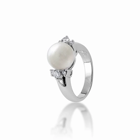 South Sea White Pearl Ring in White Gold with Diamonds - 10-11mm Urban Fit Luxurious Style