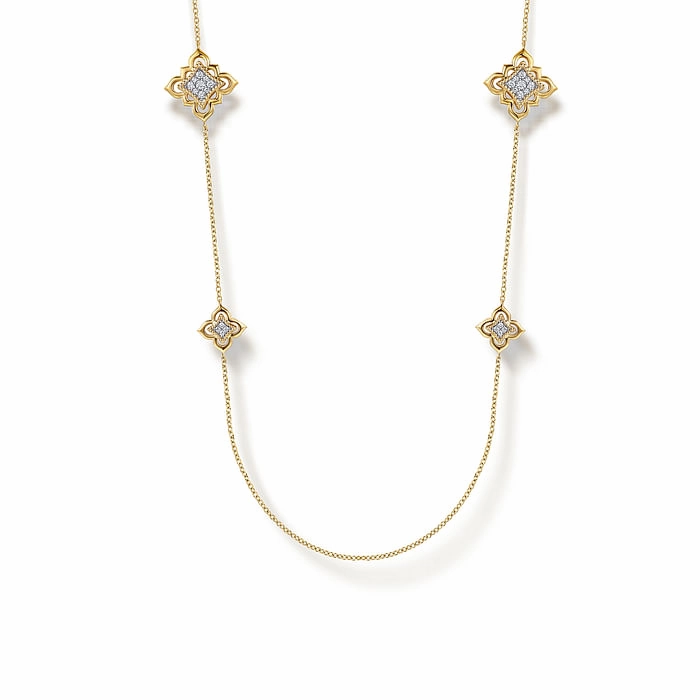 Sculpted Edge Artful Accent 18K Yellow Gold Bujukan and Diamond Floral Station Necklace