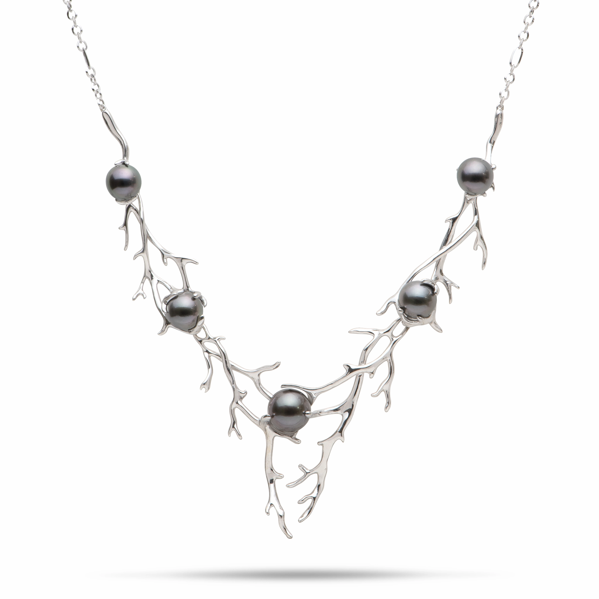Silky texture Polished Shine 16-18" Adjustable Heritage Tahitian Pearl Necklace in White Gold