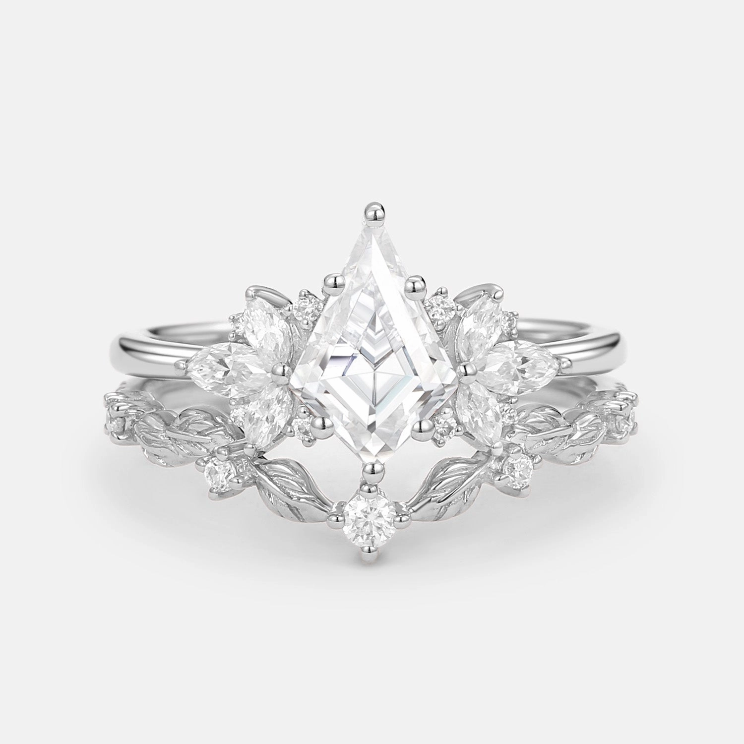 Unique Kite Cut Moissanite Butterfly Cluster Ring Set 2pcs Artisan Glam