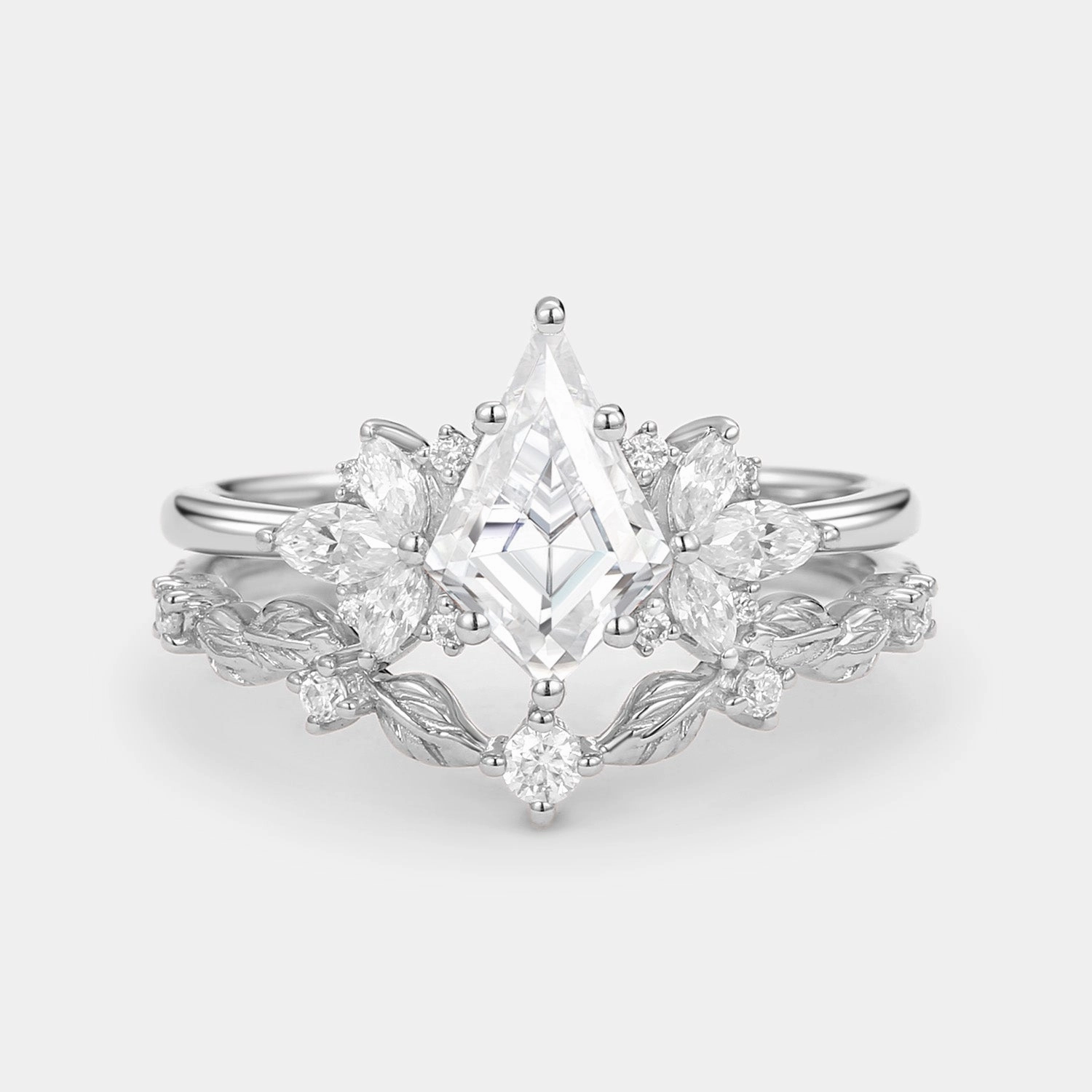 Unique Kite Cut Moissanite Butterfly Cluster Ring Set 2pcs Comfortable Statement