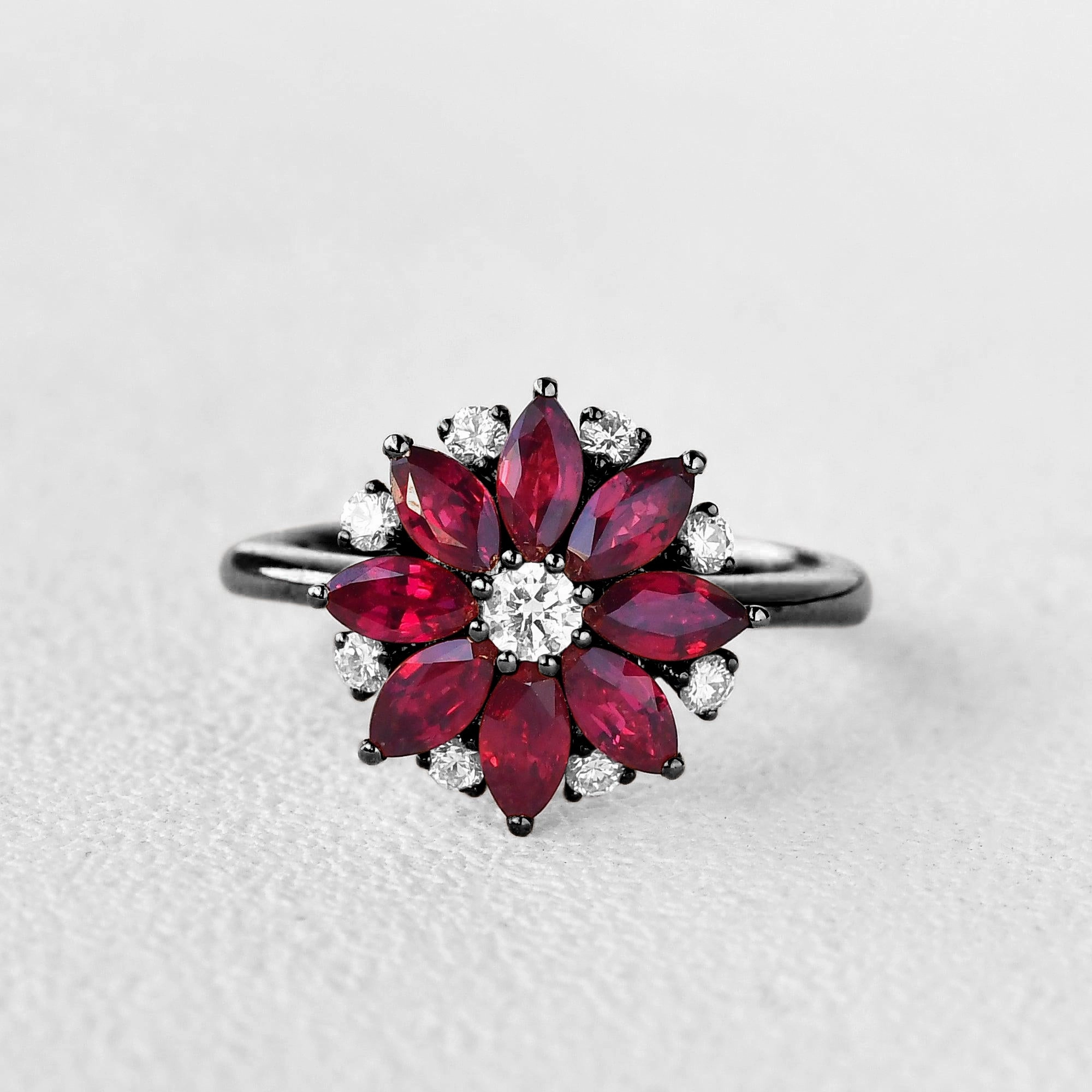 Sleek Appearance Statement Piece Floral Inspired - Black Gold Natural Ruby Ring
