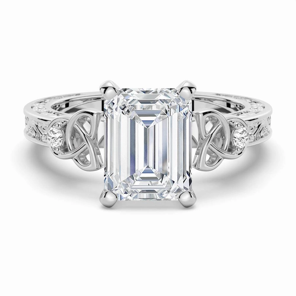Vintage Celtic Knots Design Emerald Cut Moissanite Engagement Ring Office Chic Fashion Element