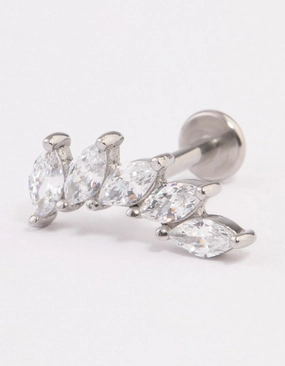 Surgical Steel Cubic Zirconia Leaf Stack Flat Back Natural Details High gloss