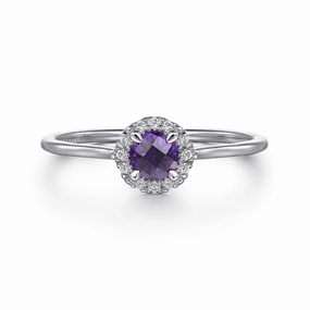Bold Spark 14K White Gold Amethyst and Diamond Halo Promise Ring