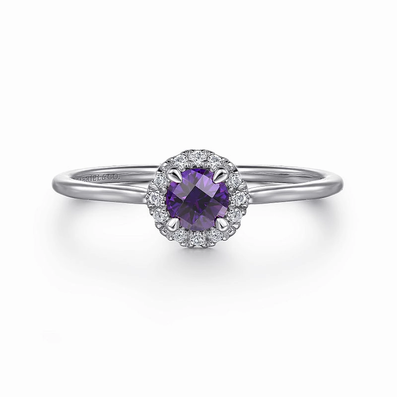 Bold Spark 14K White Gold Amethyst and Diamond Halo Promise Ring