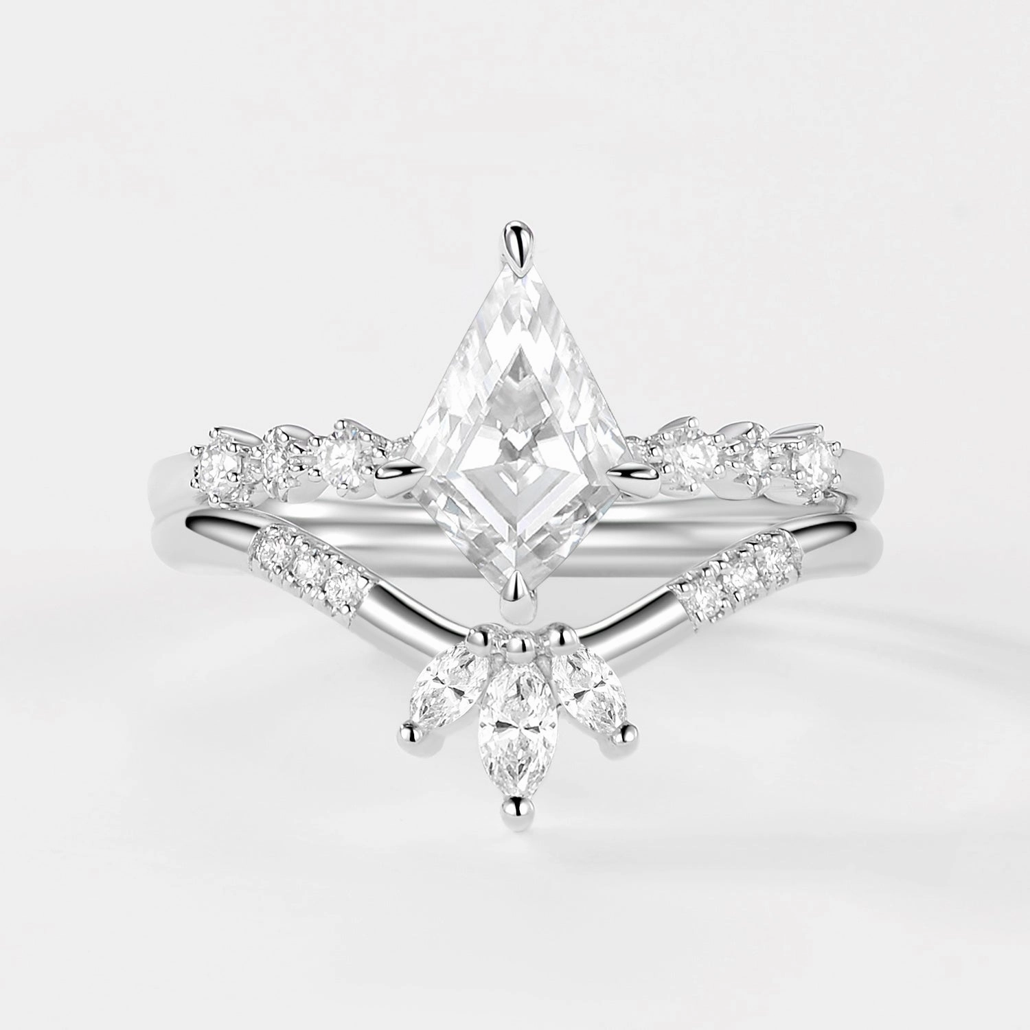 Party Gift Daily Classic Kite Cut Moissanite Stacking Engagement Ring Sets 2pcs