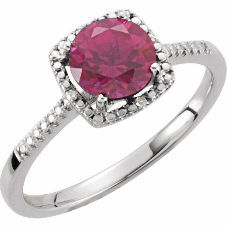 Sterling Silver Lab-Grown Ruby & .01 CTW Natural Diamond Ring Gift Accent Daily Spark