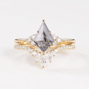 Simple Style Modern Attire Salt and Pepper Diamonds Engagement Ring Sets 2pcs - Lydia