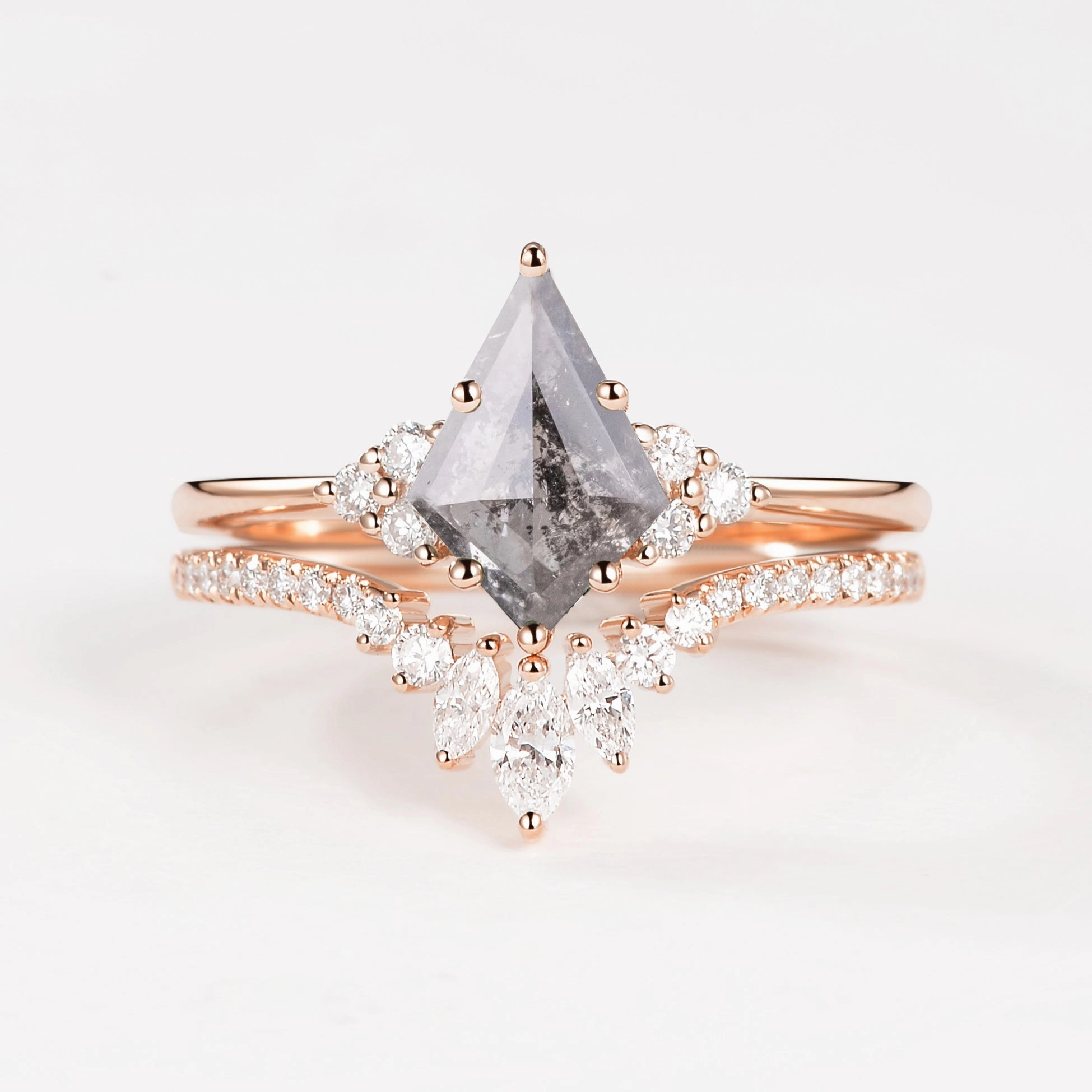 Allure Detail Stylish Outfit Salt and Pepper Diamonds Engagement Ring Sets 2pcs - Lydia