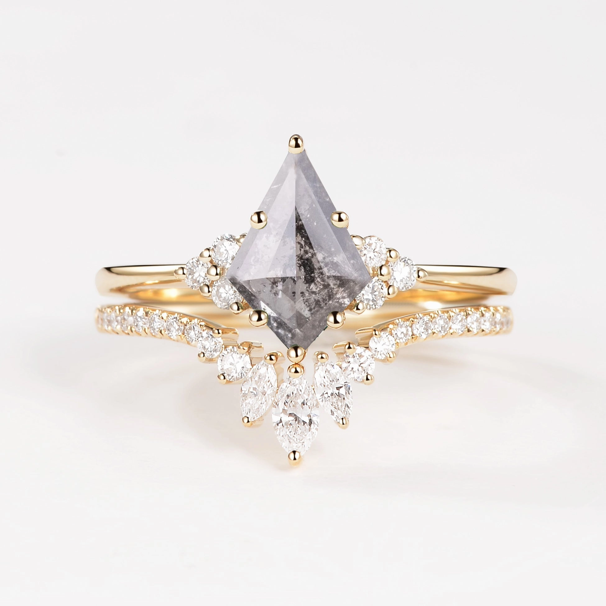 Simple Style Modern Attire Salt and Pepper Diamonds Engagement Ring Sets 2pcs - Lydia