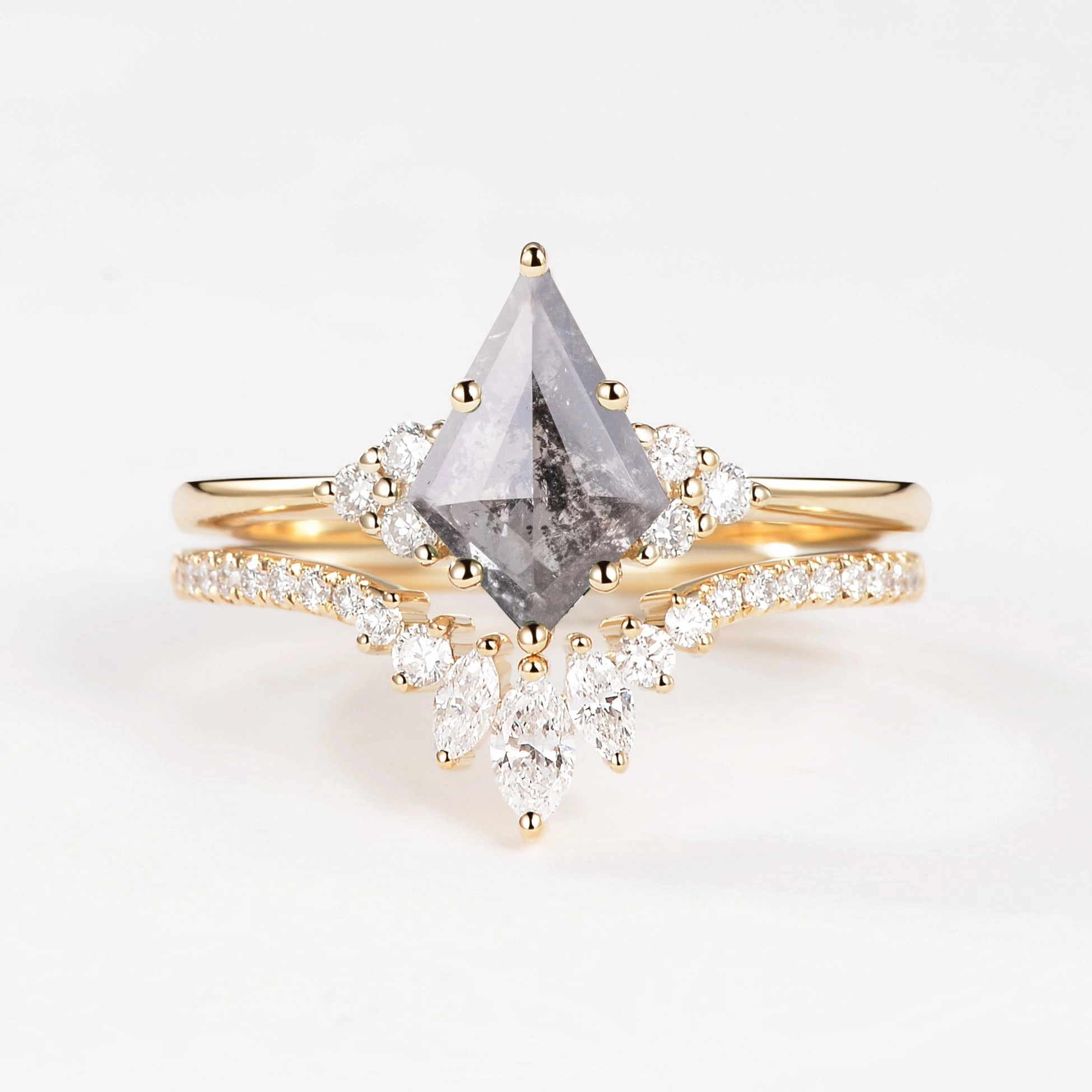 Salt and Pepper Diamonds Engagement Ring Sets 2pcs - Lydia Fashion Accent