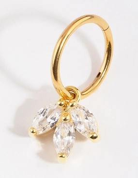 Gold Plated Titanium Marquise Cubic Zirconia Belly Ring Polished Treasures Minimal Aesthetic