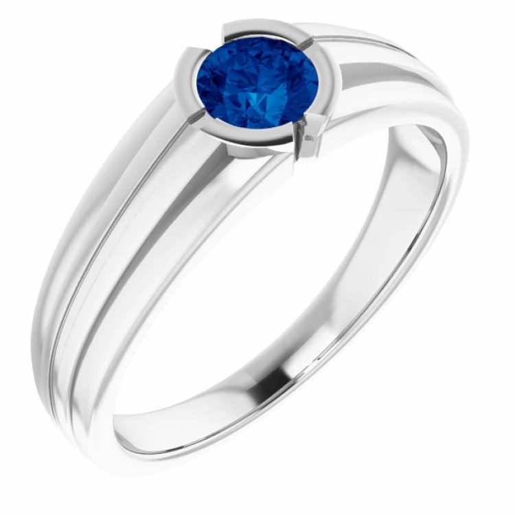 Economical Article Brilliant Embellishment 14K White Lab-Grown Blue Sapphire Ring