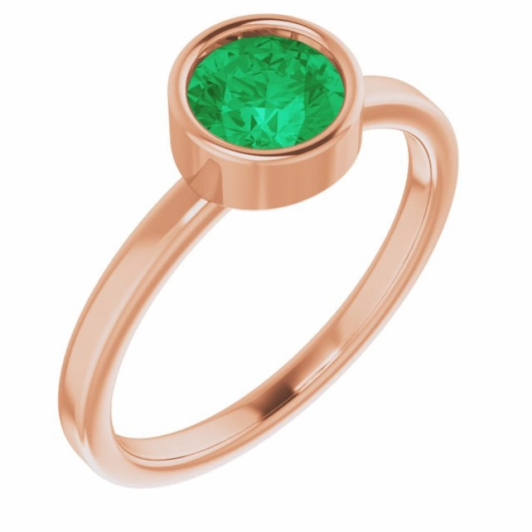 Art Deco Style Staple 14K Rose 6 mm Natural Emerald Ring
