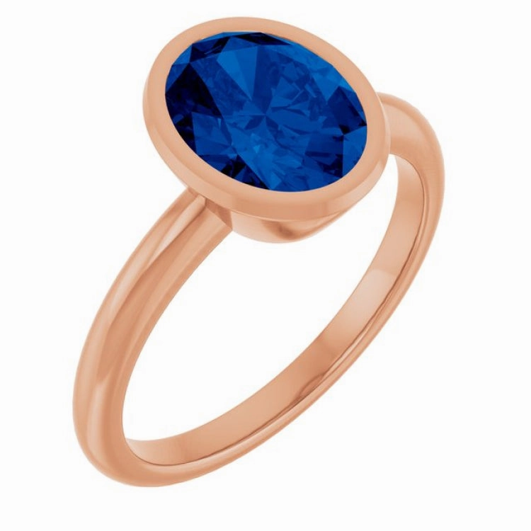 14K Rose Lab-Grown Blue Sapphire Ring Essential Jewelry