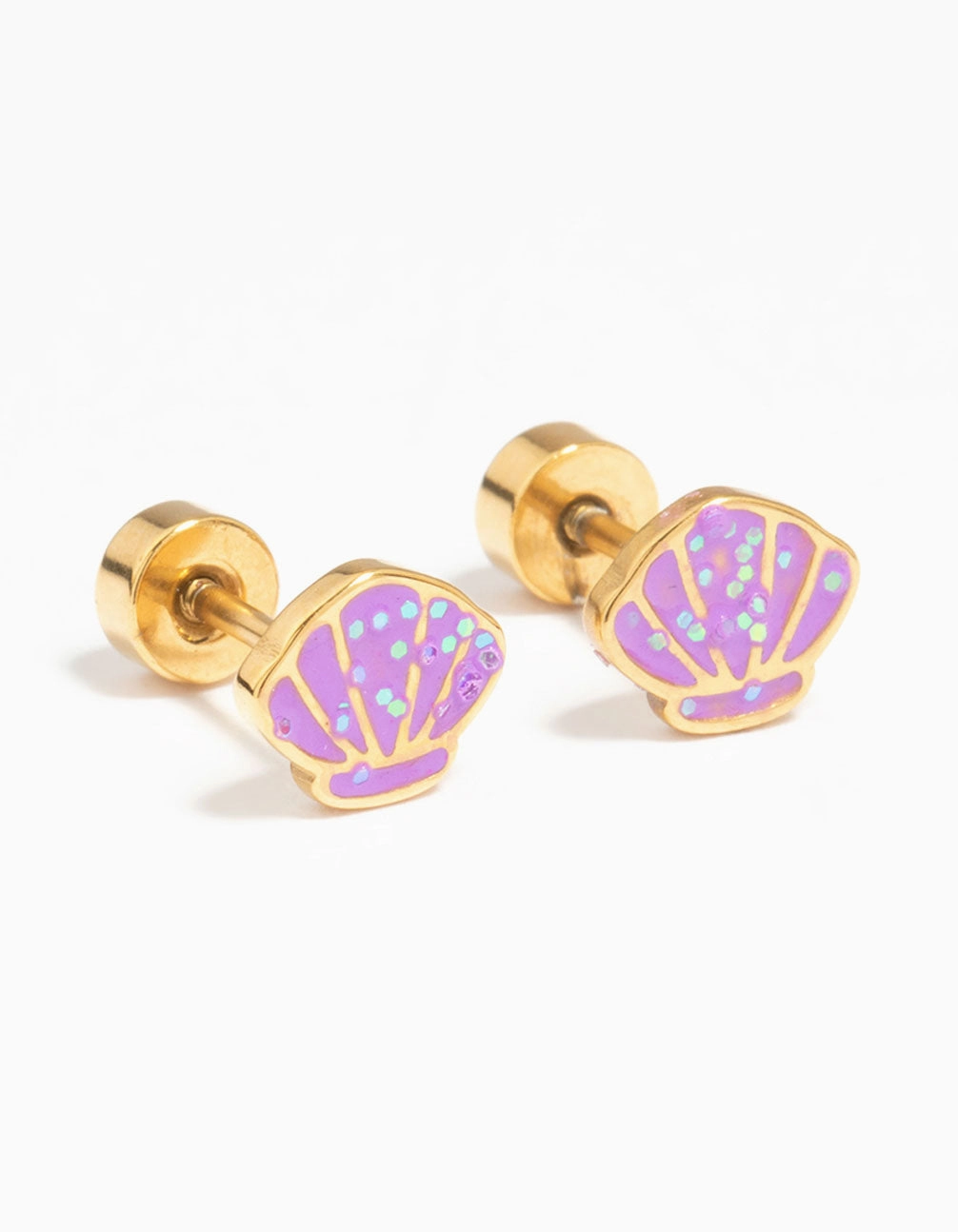 Kids Gold Plated Surgical Steel Shell Flat Back Earrings Luxe Detail Smooth Shine