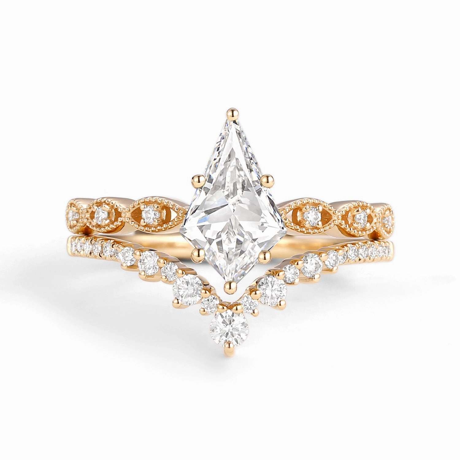 Signature Vintage - Kite Cut Lab Grown Diamond Ring Set 2pcs - Winona Sentimental Art