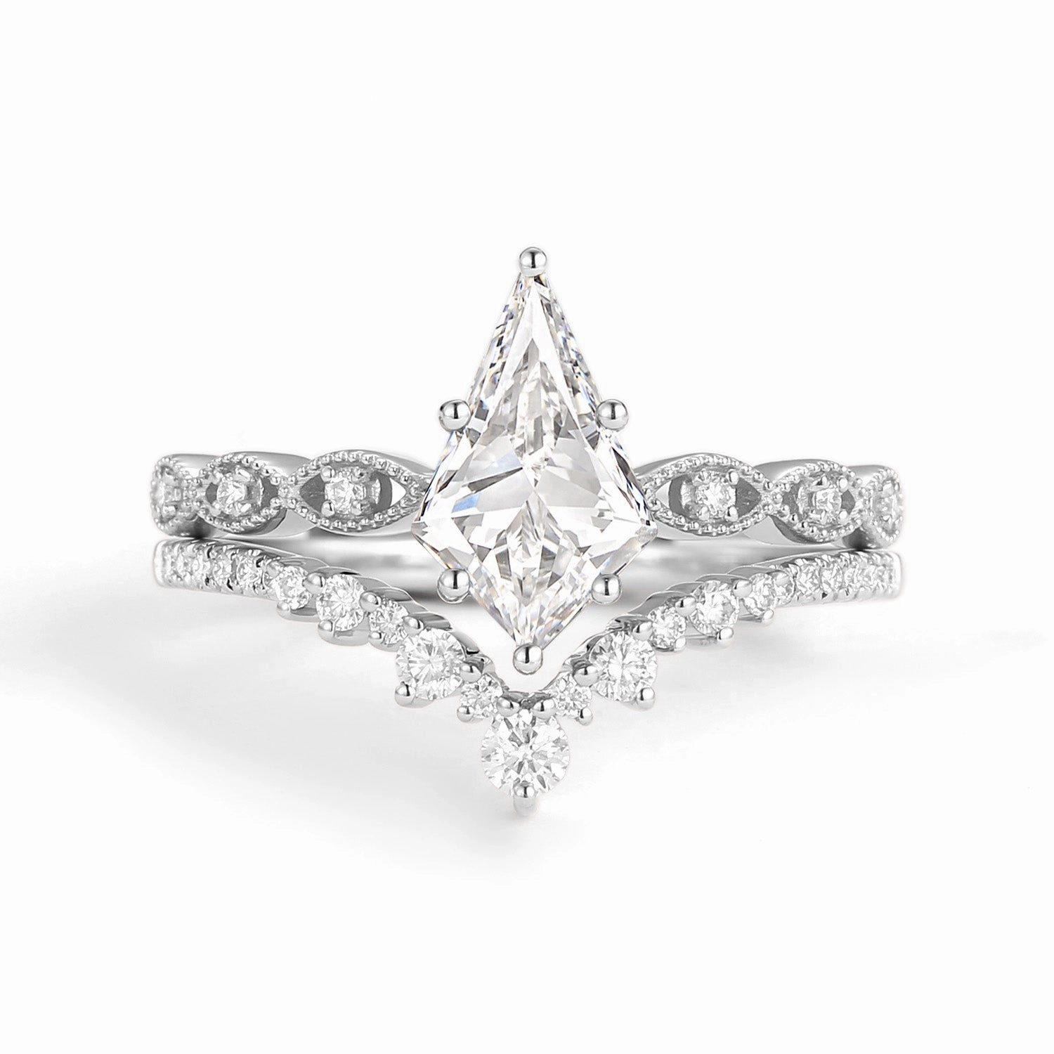 Functional Art Sturdy Work Signature Vintage - Kite Cut Lab Grown Diamond Ring Set 2pcs - Winona