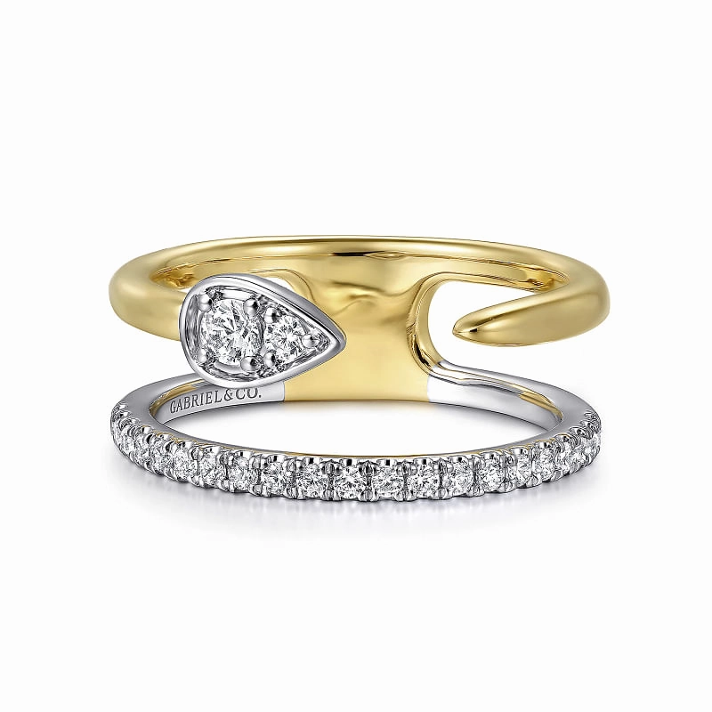 Office Wear Soft Appeal 14K White and Yellow Gold Diamond Easy Stackable Ladies Ring